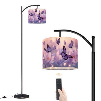 Lampe sur pied à arc avec abat-jour réglable, peinture à l'huile délicate, papillons, lys roses, lampe sur pied, 3 couleurs, intensité variable, grand lampadaire avec interrupteur au pied pour la chambre à coucher