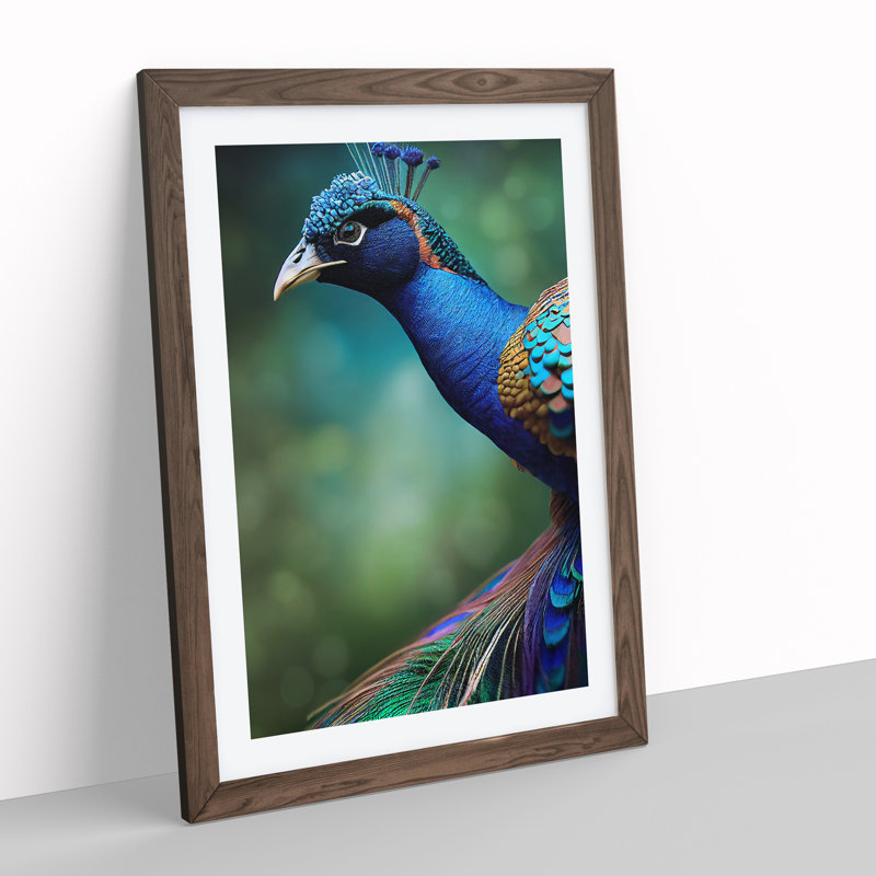 Captivating Peacock - Single Picture Frame Print, 46cm H x 34cm W x 2cm D, Brown Framed