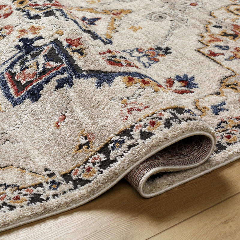 Rectangle Demiah Oriental Machine Woven Polyester/Polypropylene Area Rug in Rust, Rectangle 5'3" x 7'