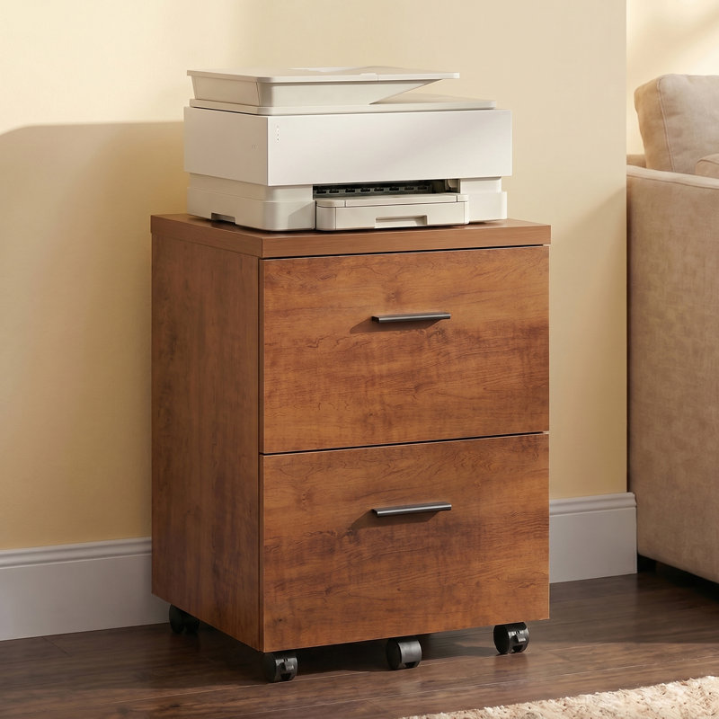Ebern Designs 2 Drawer Mobile Filing Cabinet with Wheels, Wood File Cabinet for Home Office, Lockable Rolling File Cabinet Fits Letter/Legal Size, Printer Stand with Storage