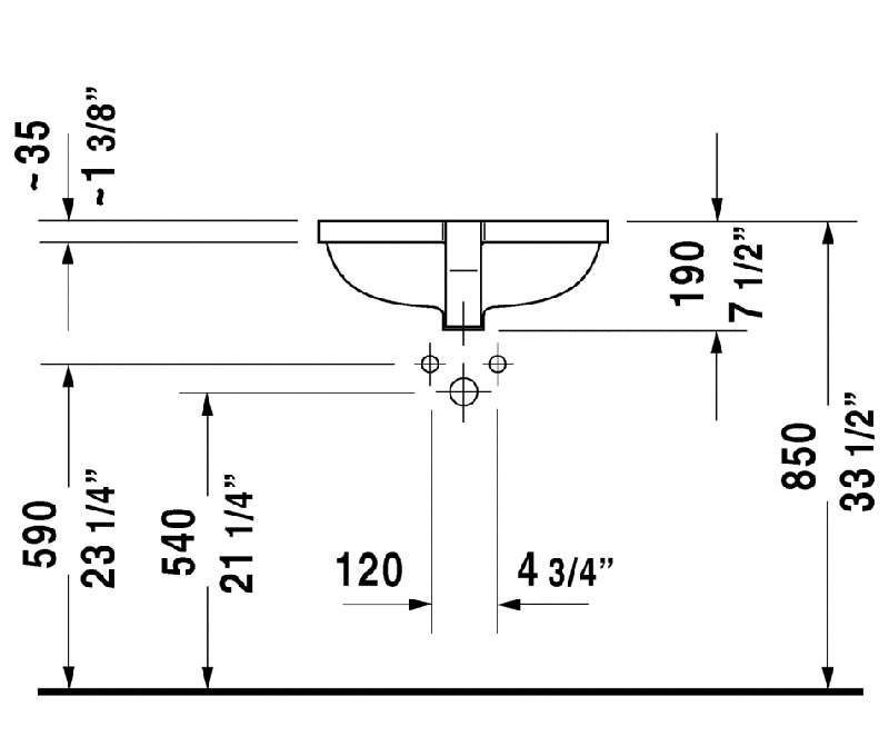 Lavabo de salle de bain rectangulaire encastré en céramique avec trop-plein Starck 3