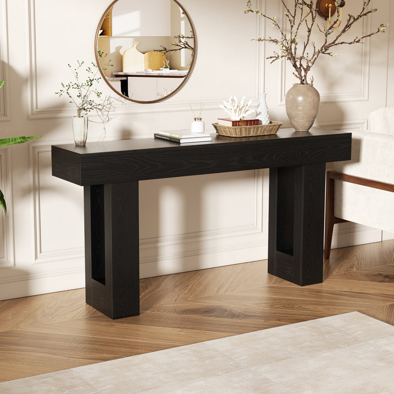 Console 63 pouces, console rectangulaire en bois pour le vestibule, le couloir et le salon, Noir