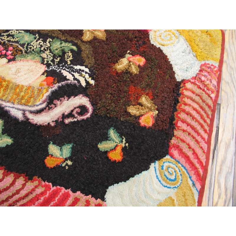 Small Brown Antique American 19th Century Folk Art Hooked Rug