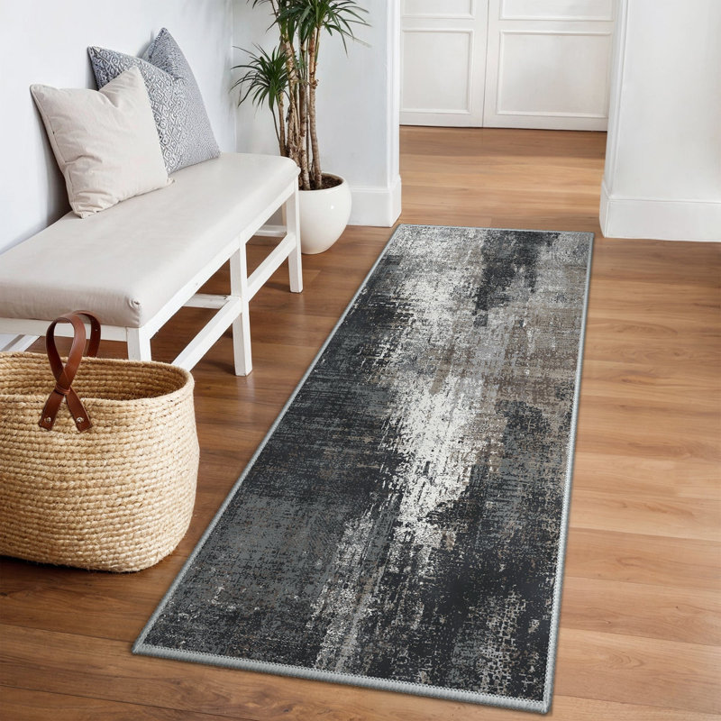 Abstract Area Rug, Rectangle 80 x 150 cm, Black/Beige