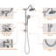 Système de douche de 2,5 GPM avec pommeau de pluie de 6 pouces en nickel brossé et douchette à main, barre de douche réglable incluse, double jet pour un détartrage facile