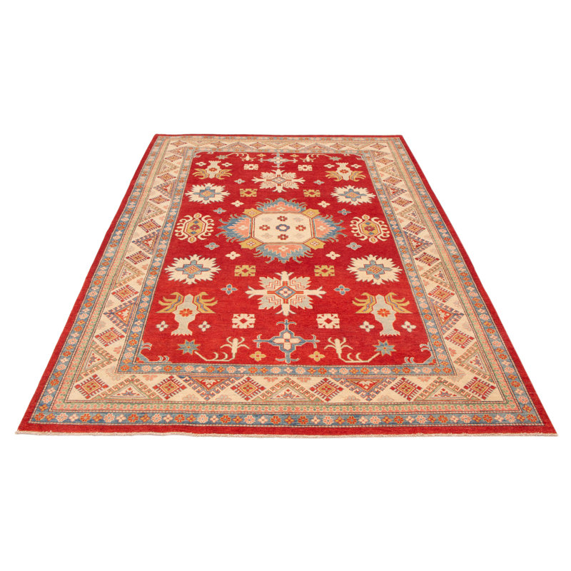 Tapis rouge en laine noué à la main de conception unique 9 pi x 12 pi 5 po New Age