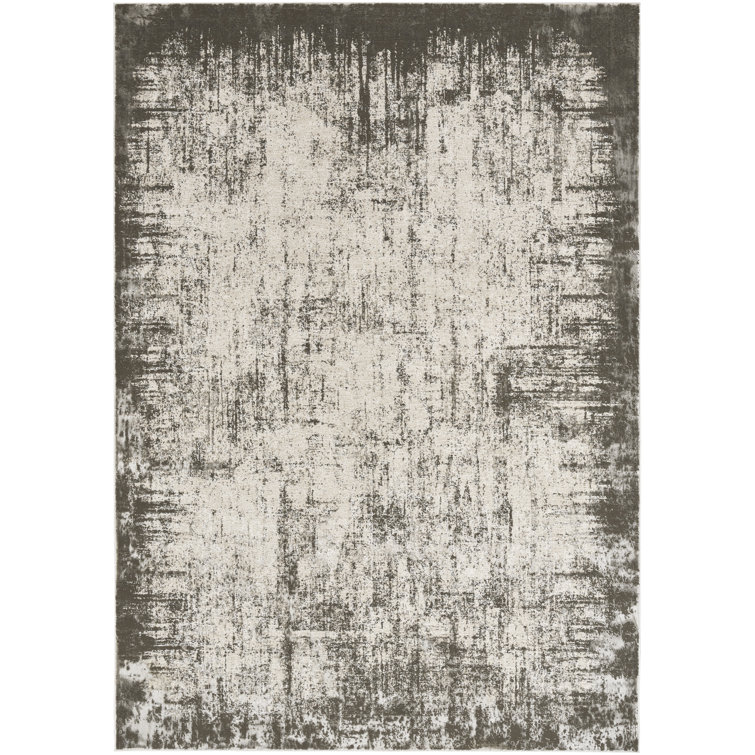 Machine Woven Polyester Area Rug in Cream/Gray