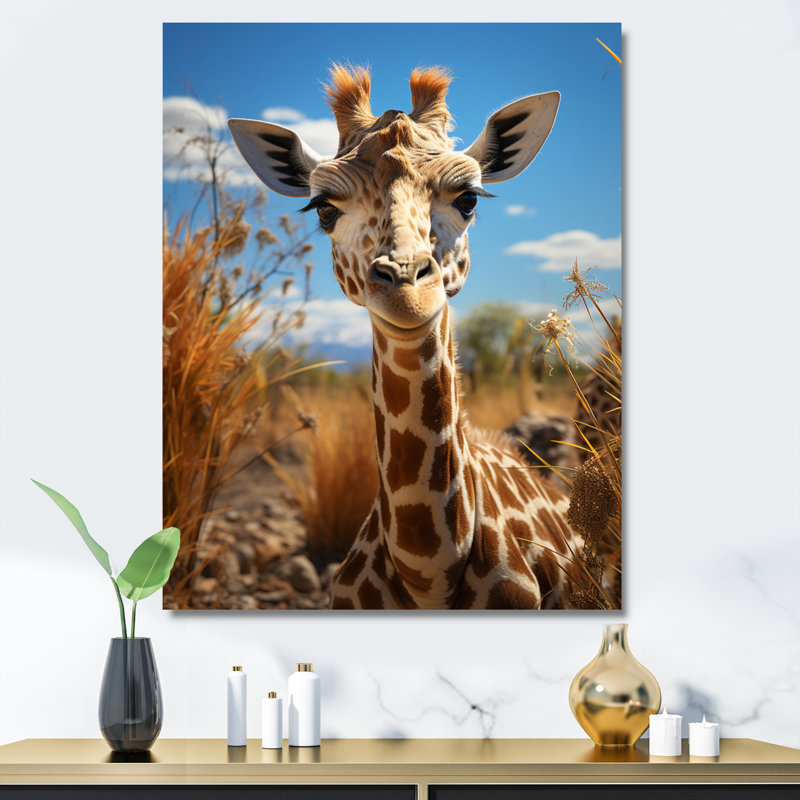 Décoration murale mignonne girafe - animaux, Toile tendue, H 32 po x l 16 po x P 1 po