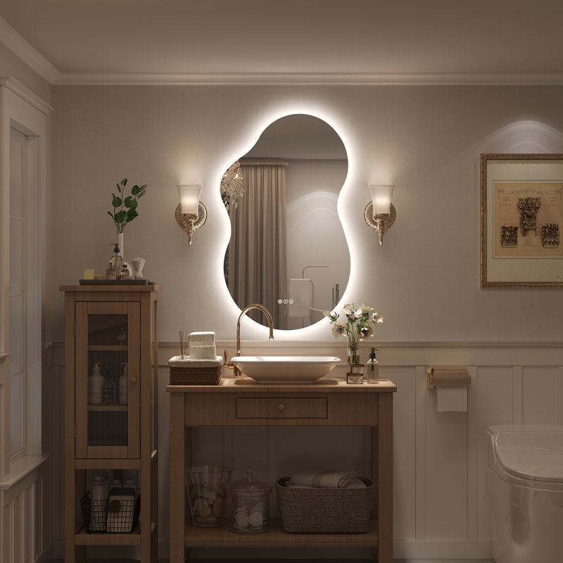 Molly Asymmetrical LED Front Light and Backlit Anti-Fog Wall Bathroom/ Vanity Mirror, 40" x 24", Backlit Only