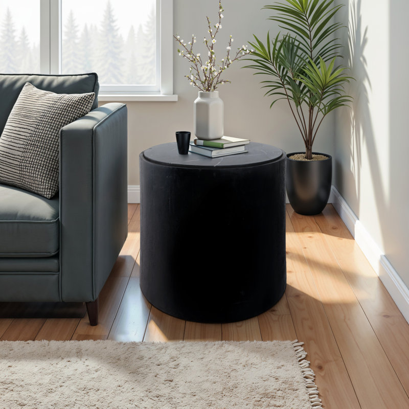 Modern Stone & Mango Wood Accent Table with Sleek Marble Top, Contemporary Round Design, Durable Solid Wood Base for Stylish Home Decor.