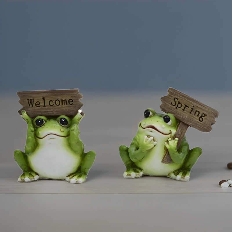 2-PC Set 4"H Frog Couple with Signs Figurine