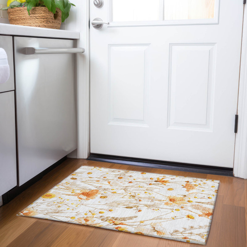 Machine Washable Indoor/Outdoor Claudian ACN1500 Ivory Rug, Rectangle 1'8" x 2'6"