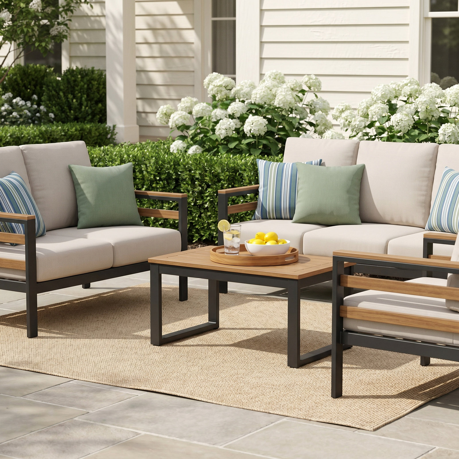 Townsend 4 Piece Sofa Seating Group with Sunbrella Cushions, Sunbrella Canvas Natural
