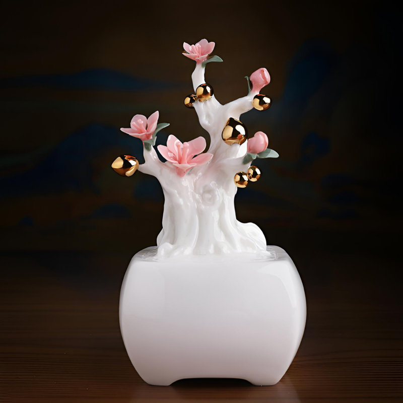 Elegant Ceramic Peach Blossom Tabletop Display