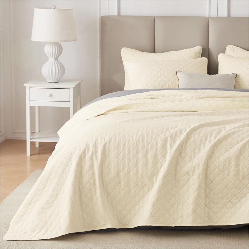 Homelike Moment Twin Quilt Set, Lightweight Quilts, Soft Beige, Twin Quilt + 1 Standard Sham, Diamond Beige