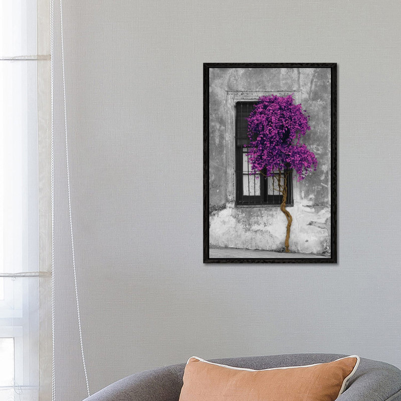 Tree In Front Of Window Purple Pop Color Pop - Print on Canvas, Black Floater Framed, 66.04 cm H x 45.72 cm W