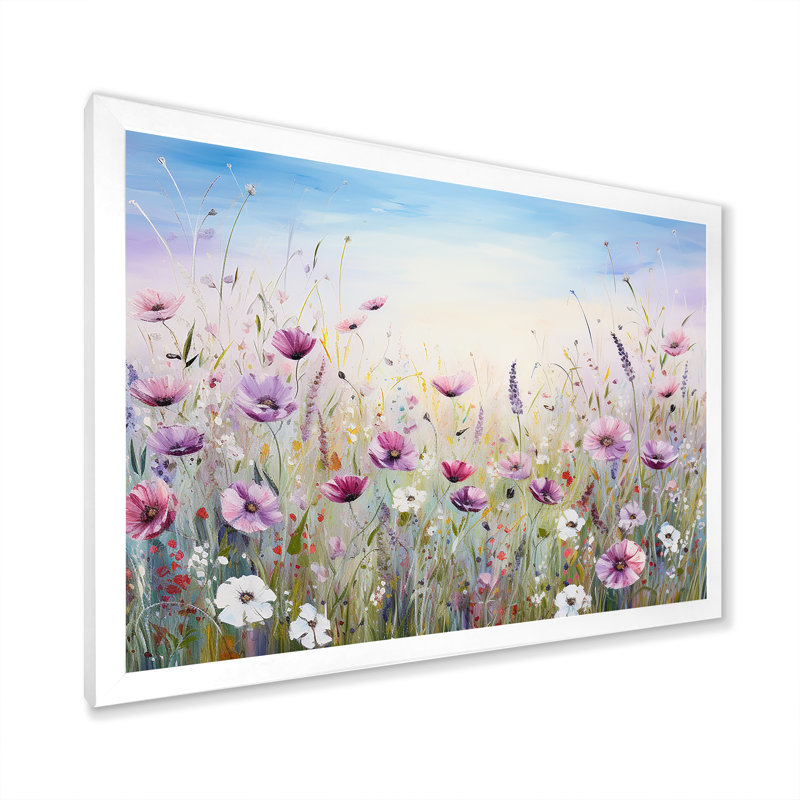 Fleurs sauvages Meadows III - Art mural champ de fleurs, Cadre simple blanc, H 24 po x l 32 po x P 1 po