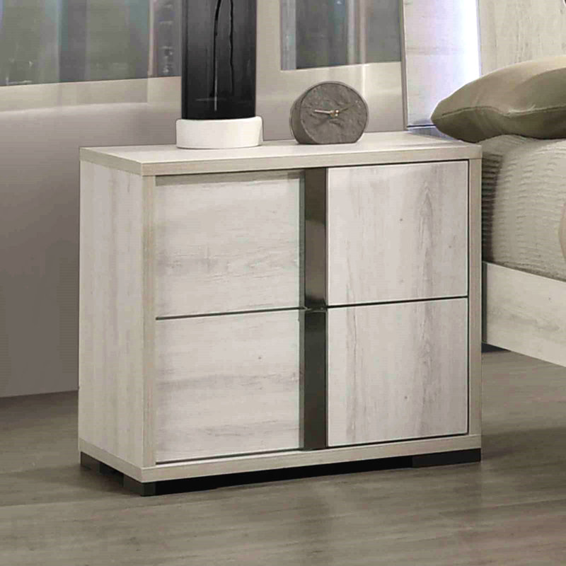 Table de chevet blanche 1 pièce, style contemporain avec plateau en mélamine et poignées chromées