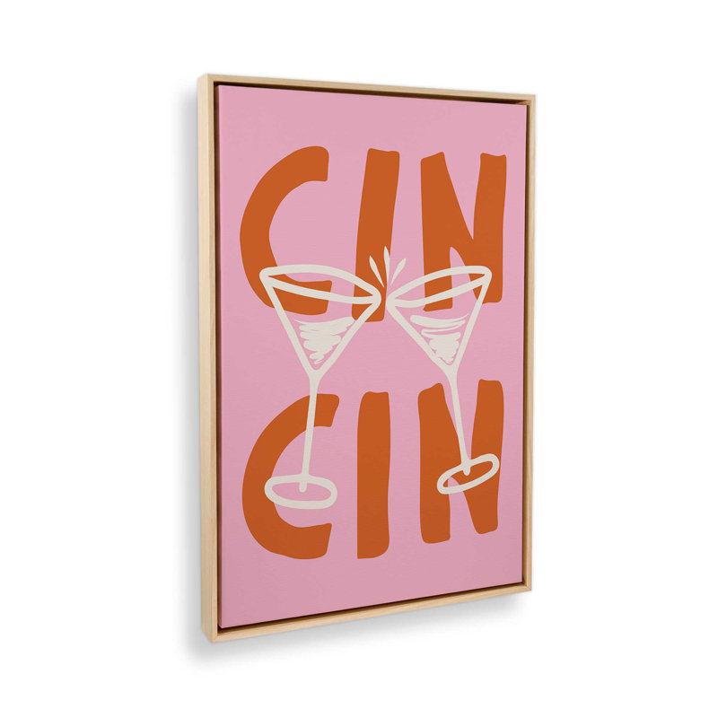 «Cin Cin Cheers Martini Cocktail» par Garima Dhawan, reproduction d'art sur toile, H 40 po x l 30 po, Cadre flottant, Tanné