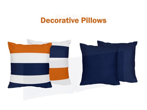 Sweet Jojo Designs Solid Navy Blue Decorative Accent Throw Pillows for Navy and Gray Stripe Collection - Set of 2