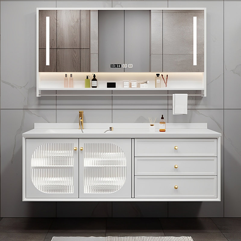 Armoire de salle de bain simple de style français moderne, 55", Blanc