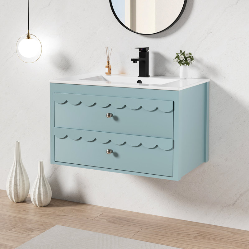 Ensemble de meuble-lavabo mural 30 po avec lavabo, robinet et drain Sharee, peint à la main, Bleu