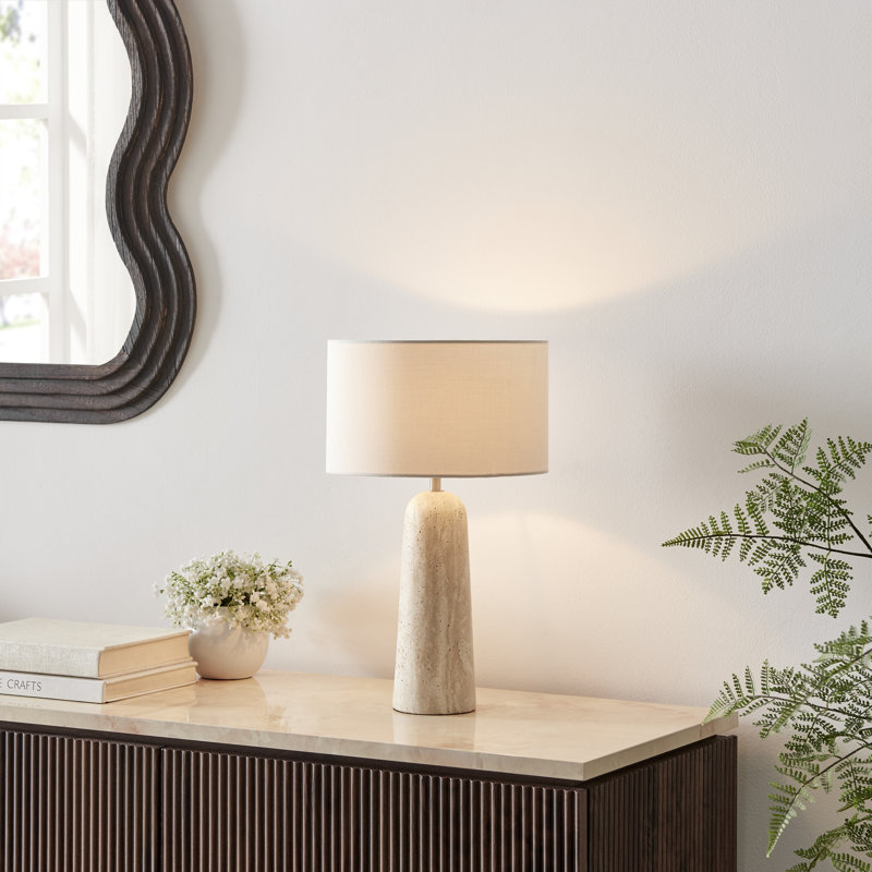 Teressia Tapered Travertine Stone Table Lamp - Elegant Simple Design
