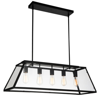 36'' Black Rustic Down Chandelier for Dining Room, Kitchen Island, Bar – LED Compatible 5-Light with E26 Bulb Base