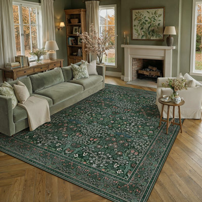 Tapis floral lavable à la machine avec envers antidérapant Alora