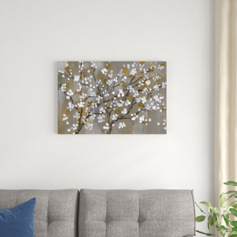 " Painted White Brown Flowers ", 20" H x 30" W