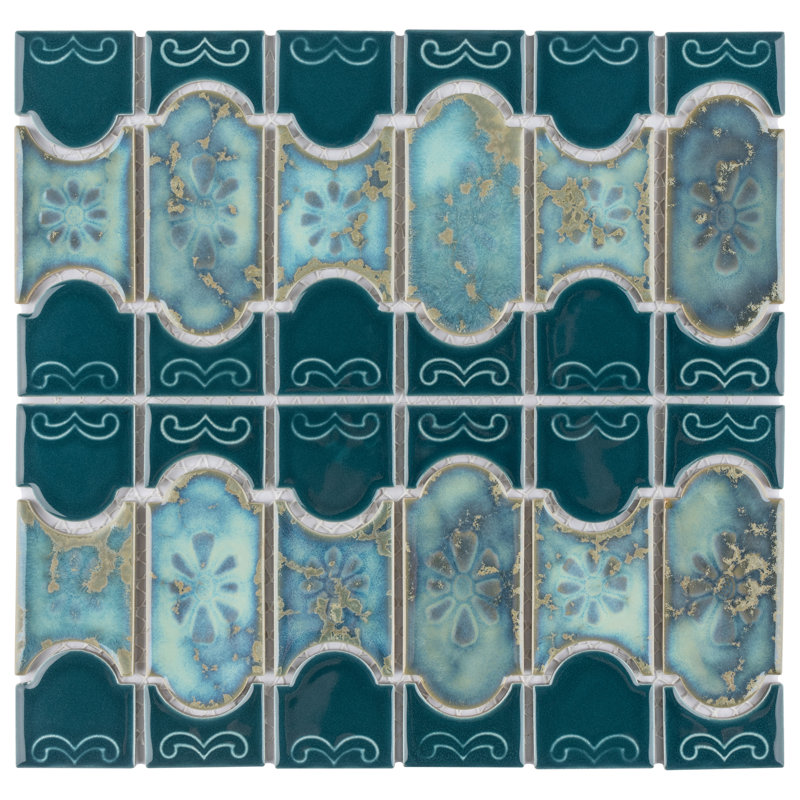 Montego Porcelain Mosaic Tile in Blue/Green/Beige