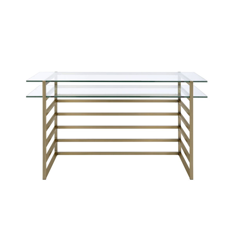 Bureau Shona avec plateau en verre transparent et finition or antique