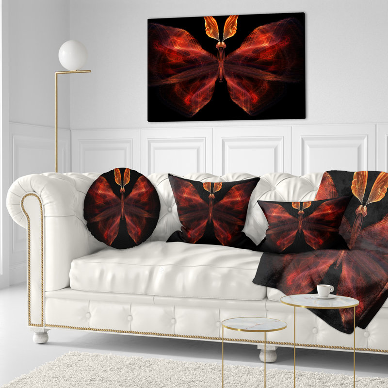 Papillon rouge fractal foncé - coussin imprimé abstrait