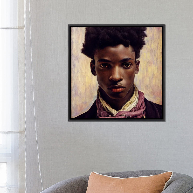 Young Poet, 2023, Distressed Black Floater Framed Canvas, 26" H x 26" W x 1.5" D, No Mat