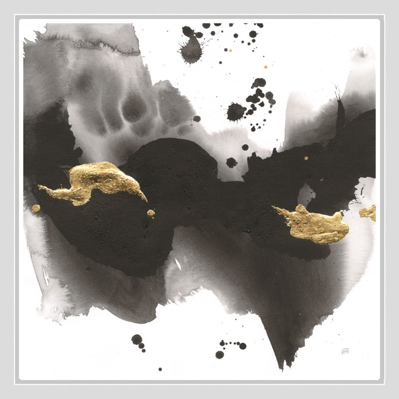 Abstrait monochrome avec accents dorés - Art mural sur toile encadrée, 24" H x 24" W, White