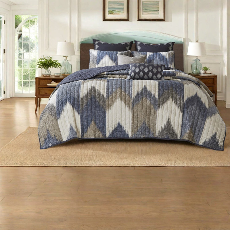 Premium Cotton King Bedding Sets, Modern Chevron Quilt Set For Home