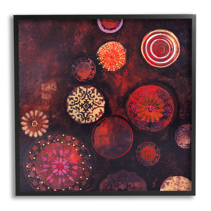 Formes circulaires rouges par Design Fabrikken - impression sur bois, Giclée encadrée noir minuit