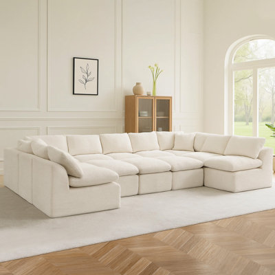12 - Piece Slipcovered Corduroy Sectional Sofa Sleeper Couch