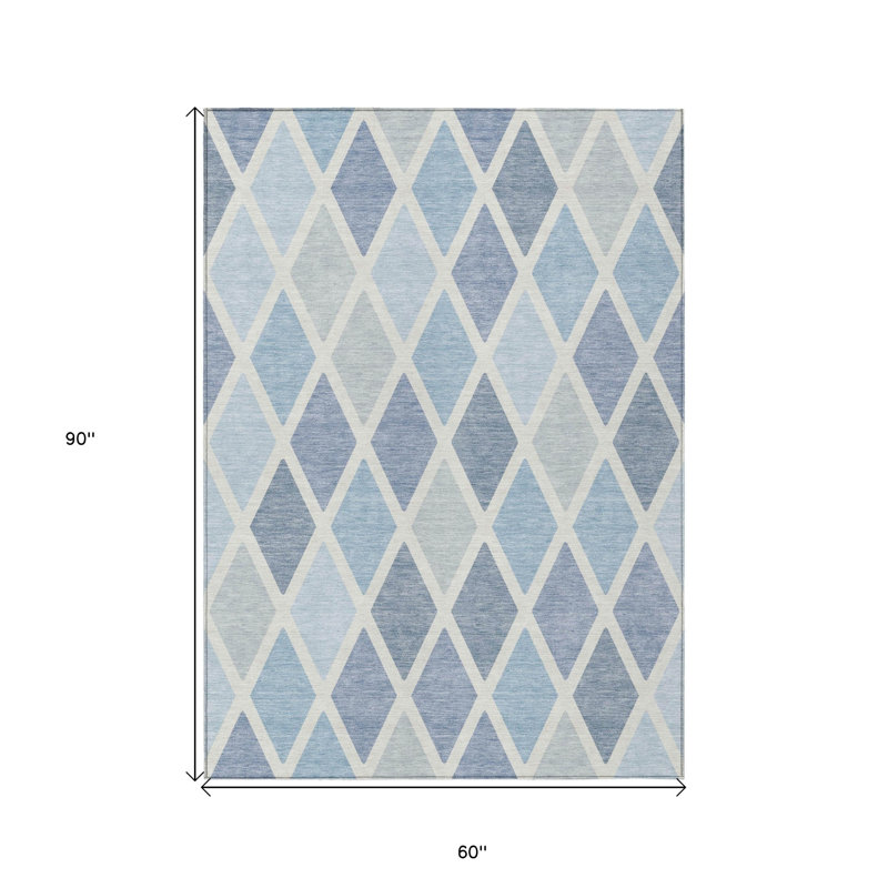 Tapis extérieur lavable géométrique bleu ciel et ivoire 5 pi x 8 pi