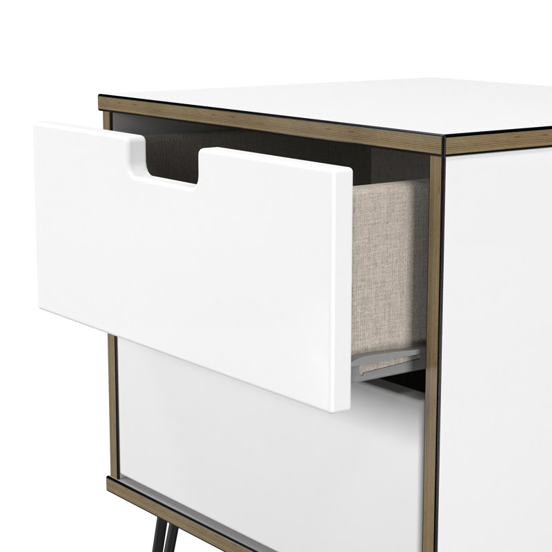 Fully Assembled Fairbury 2 Drawer Bedside Table, White Matt