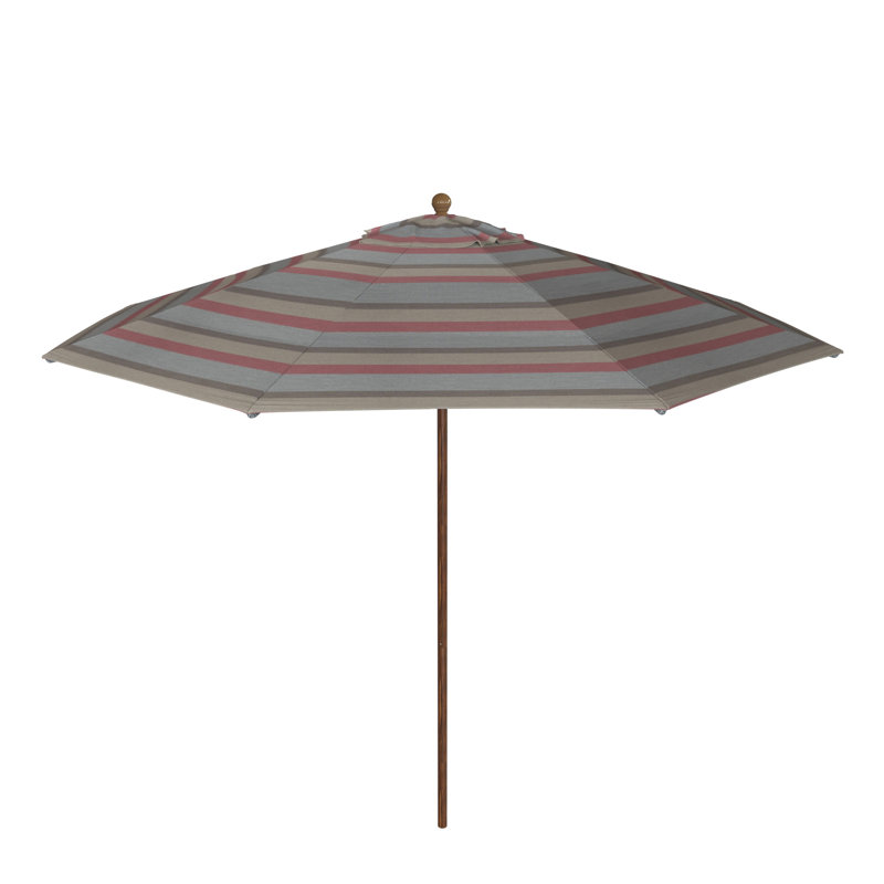 Parasol de patio en grain de bois 11 pi avec nervures en fibre de verre et poulie à la porte Sunbrella, Gris / rayures orange