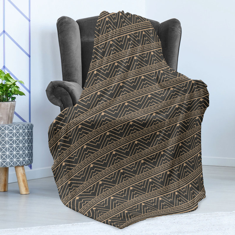 Ambesonne Tribal Fleece Throw Blanket Aztec Pattern Triangle Wave, 50" W x 60" L