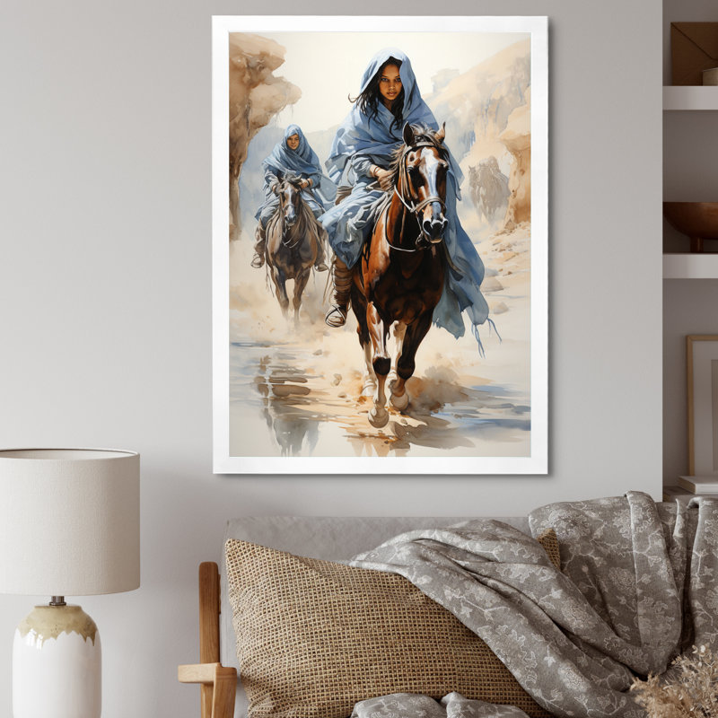 Nomades touareg de la tribu africaine Kennsley - reproduction sur toile, Cadre simple blanc, H 32 po x l 24 po x P 1 po