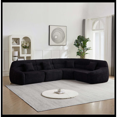 [Vidéo] Canapé modulaire de coin incurvé de luxe moderne de 123,2 pouces, canapé modulaire en chenille nuage, quatre coussins, canapé de salon à quatre places surdimensionné à haut dossier, sans assemblage requis, noir