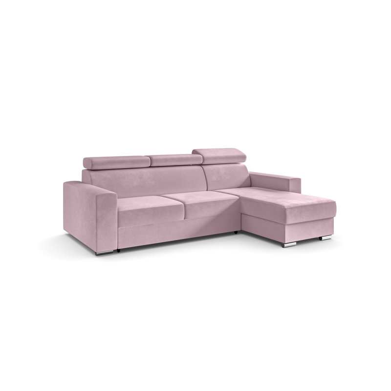 Philbert Corner Sofa Bed, Pink Polyester, Right Hand Facing