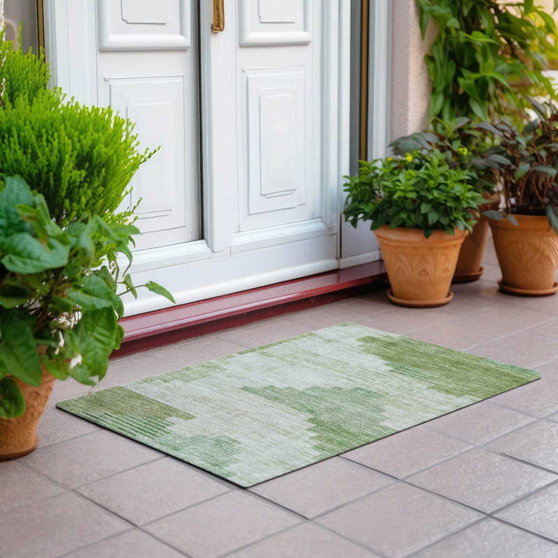 Tapis de sauge Xhevrie intérieur / extérieur lavable à la machine, Rectangle 1 pi 8 po x 2 pi 6 po