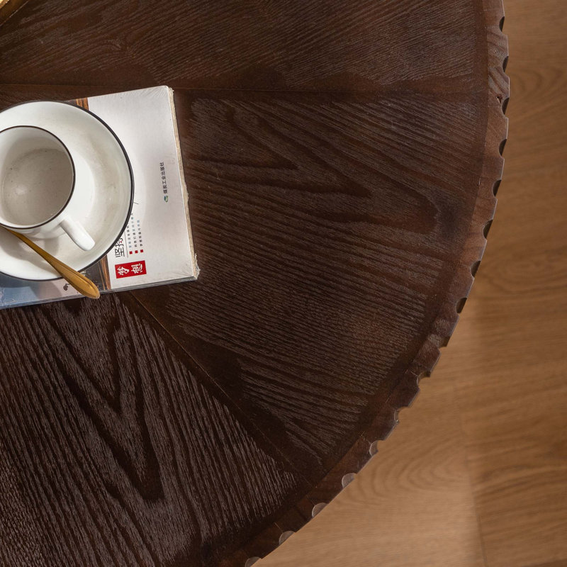 35.4 "Round Vintage Coffee Table, Brown, Natural