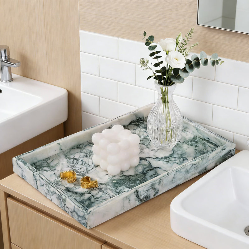 Natural Marble Vanity Tray - Multi-Purpose Bathroom Countertop Organizer For Jewelry, Perfume, And Home Decor, Non-Slip Stone Catchall Tray