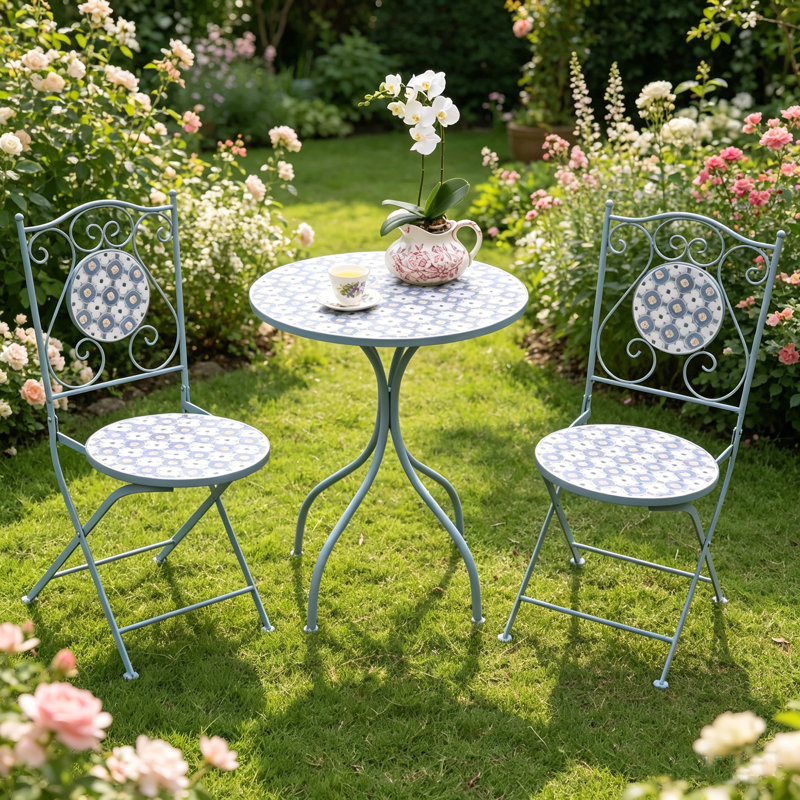 Outdoor Bistro Set for 2 Persons, Vintage Small Dining Table and Chairs Set for Patio Balcony Garden,Round Patio Table Set Outdoor Funiture