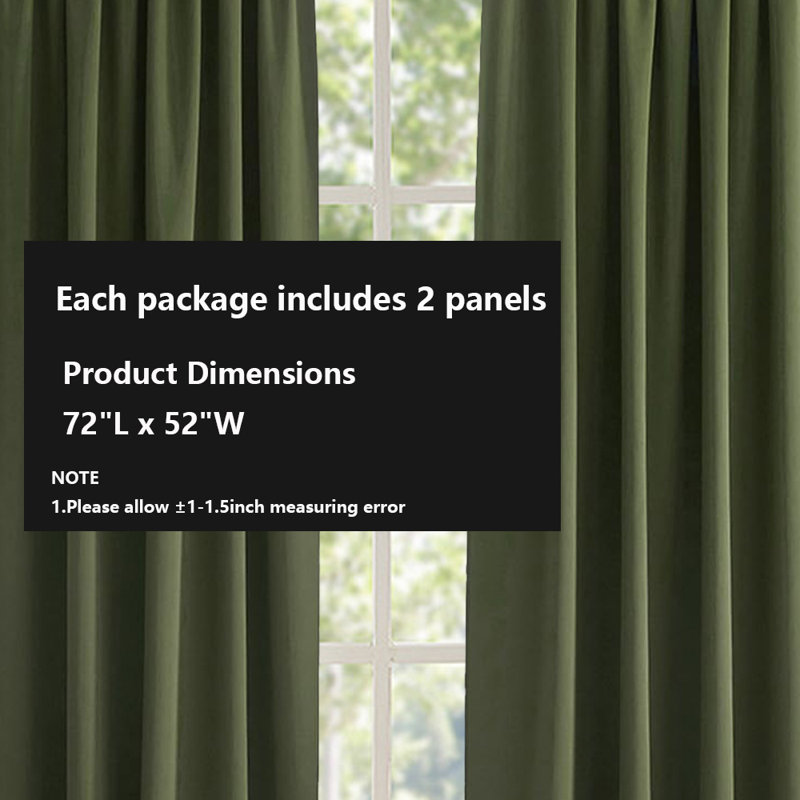 Room Darkening Curtains,2 Panels Set, 52" W x 72" L